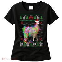 Funny Llama Lights Tangled Ugly Sweater Christmas Animals Women's T-Shirt thumb 0