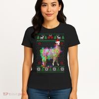 Funny Llama Lights Tangled Ugly Sweater Christmas Animals Women's T-Shirt thumb 4