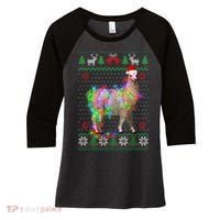 Funny Llama Lights Tangled Ugly Sweater Christmas Animals Women's Tri-Blend 3/4-Sleeve Raglan Shirt thumb 0