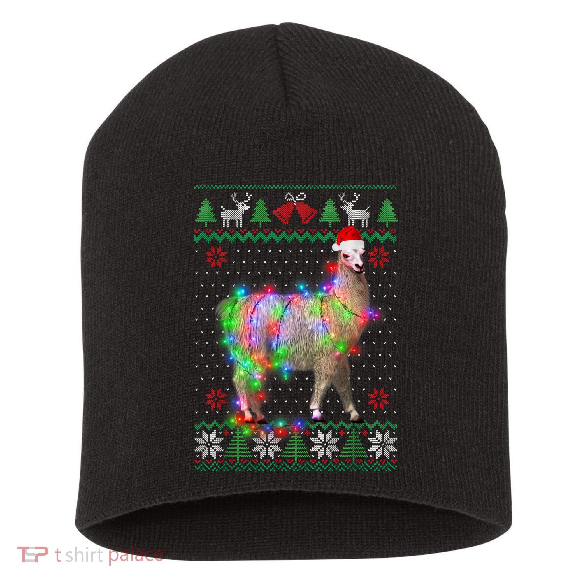 Funny Llama Lights Tangled Ugly Sweater Christmas Animals Short Acrylic Beanie
