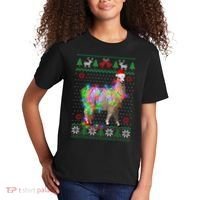 Funny Llama Lights Tangled Ugly Sweater Christmas Animals Kids T-Shirt thumb 2
