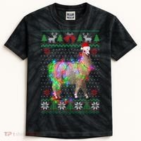 Funny Llama Lights Tangled Ugly Sweater Christmas Animals Kids Tie-Dye T-Shirt thumb 0
