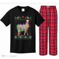 Funny Llama Lights Tangled Ugly Sweater Christmas Animals Kids Plaid Pajama Set thumb 0