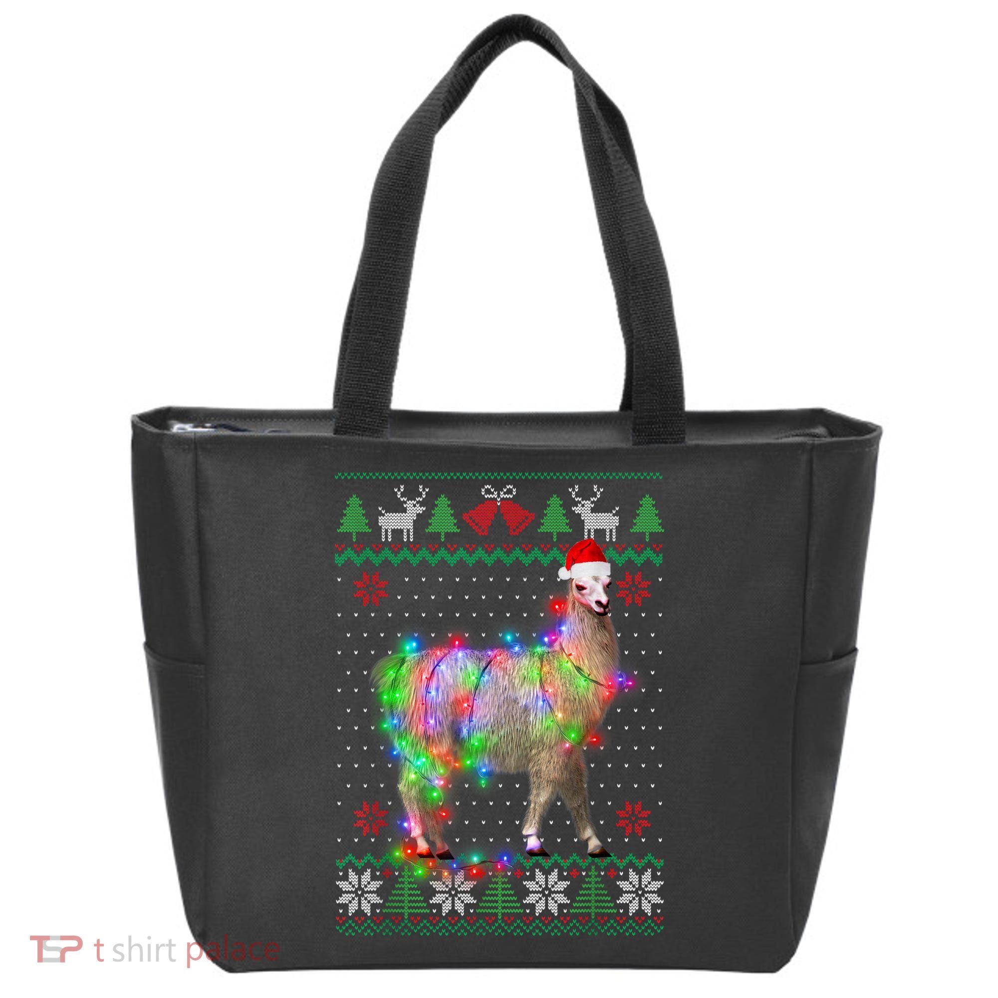 Funny Llama Lights Tangled Ugly Sweater Christmas Animals Tote Bag