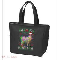 Funny Llama Lights Tangled Ugly Sweater Christmas Animals Tote Bag thumb 3