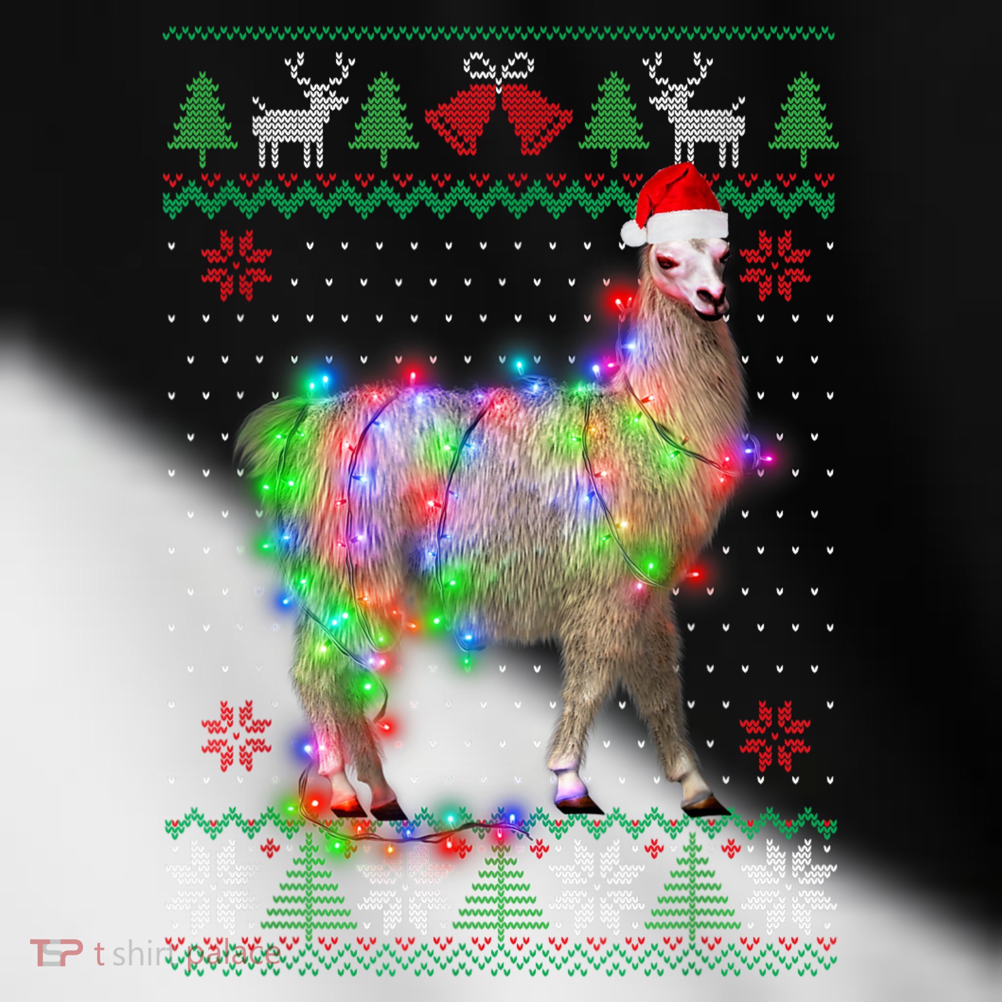 Funny Llama Lights Tangled Ugly Sweater Christmas Animals Toddler Fine Jersey T-Shirt