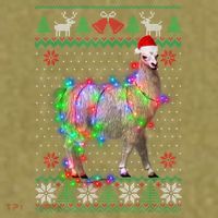 Funny Llama Lights Tangled Ugly Sweater Christmas Animals Garment-Dyed Women's Muscle Tee thumb 6