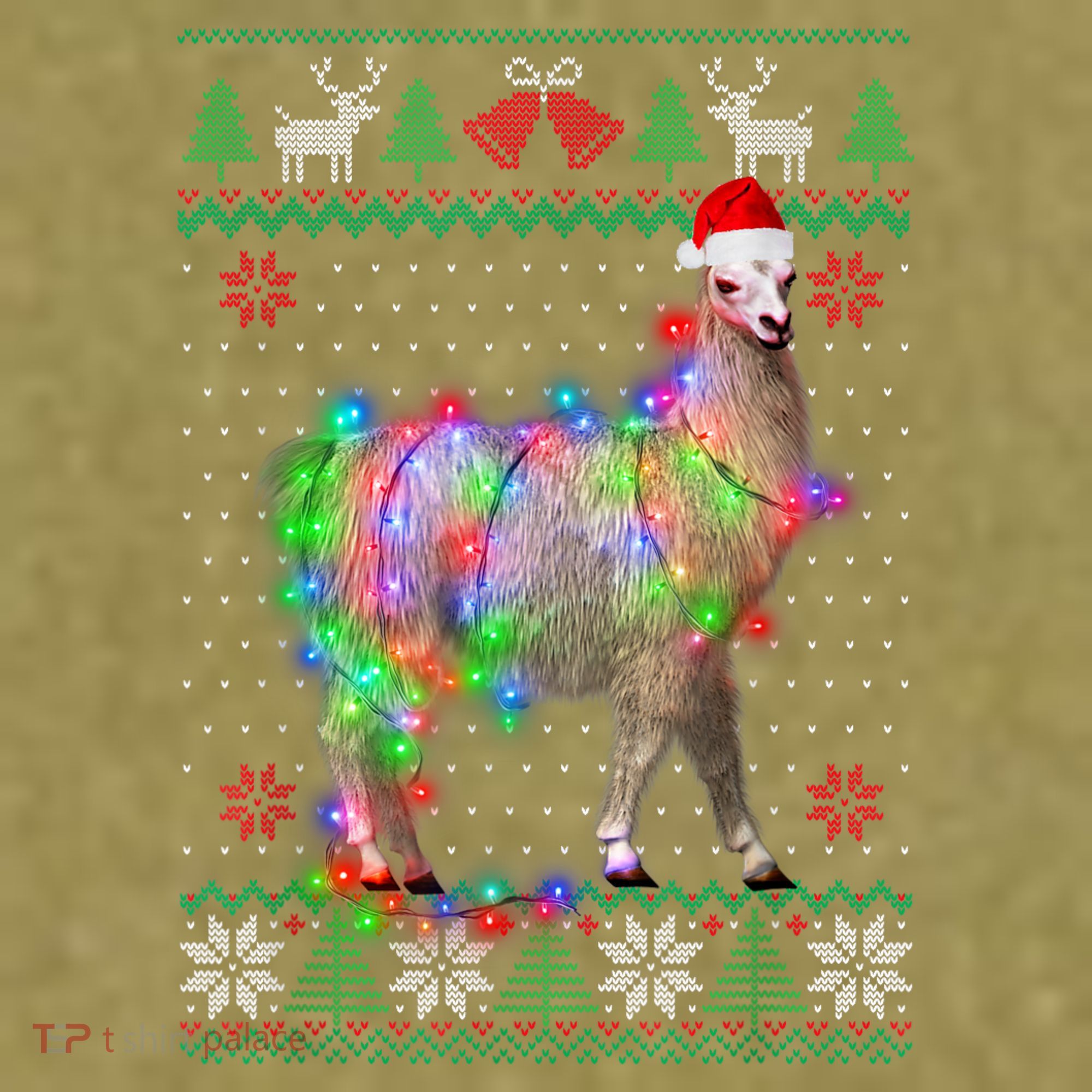 Funny Llama Lights Tangled Ugly Sweater Christmas Animals Garment-Dyed Women's Muscle Tee