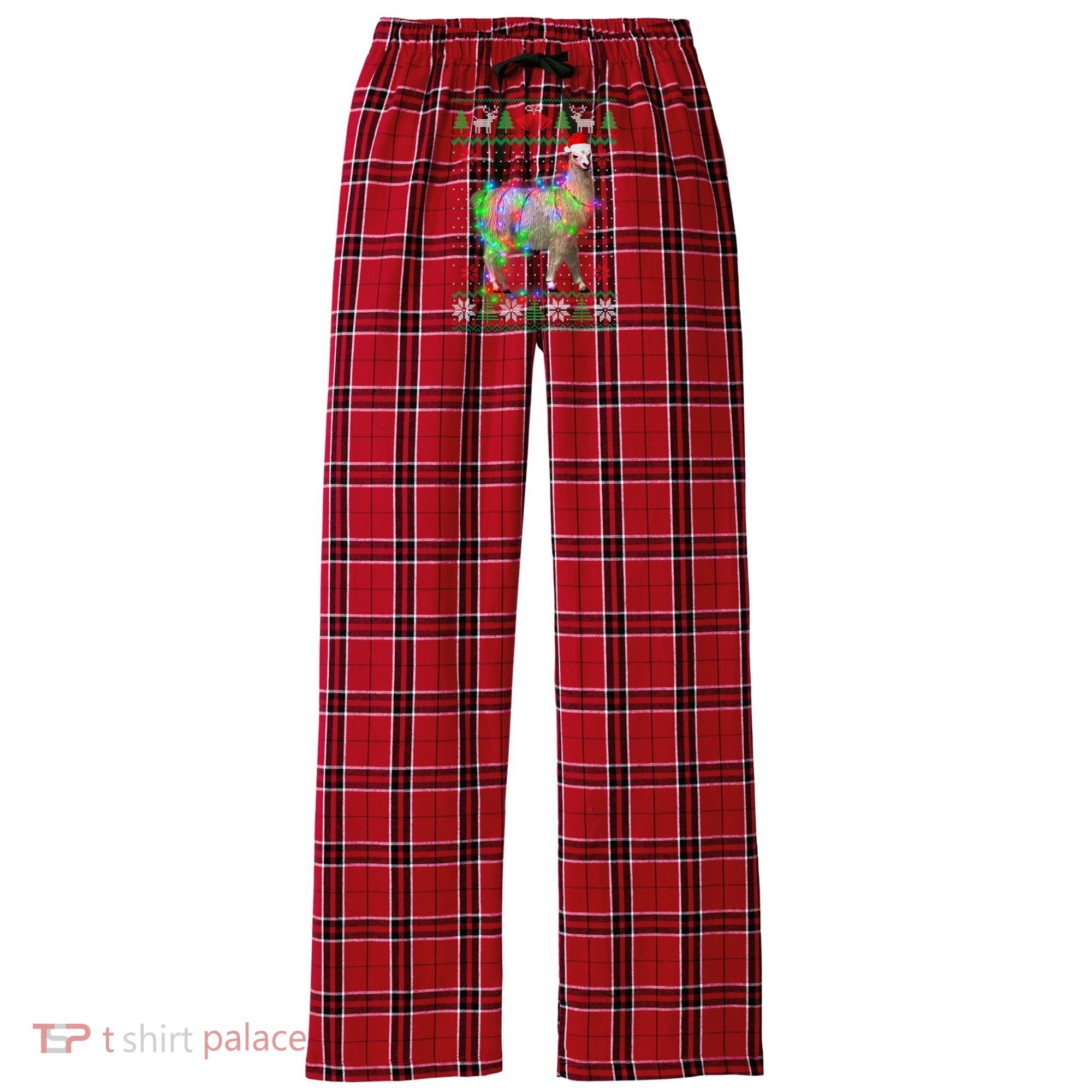 Funny Llama Lights Tangled Ugly Sweater Christmas Animals Women's Flannel Plaid Pajama Pants