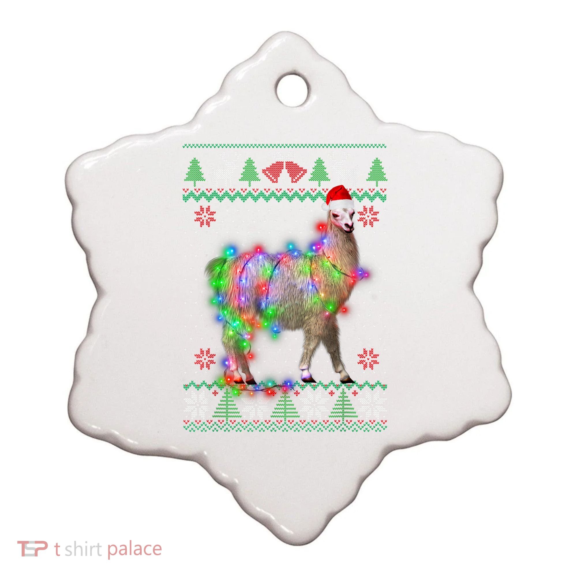 Funny Llama Lights Tangled Ugly Sweater Christmas Animals Ceramic Ornament