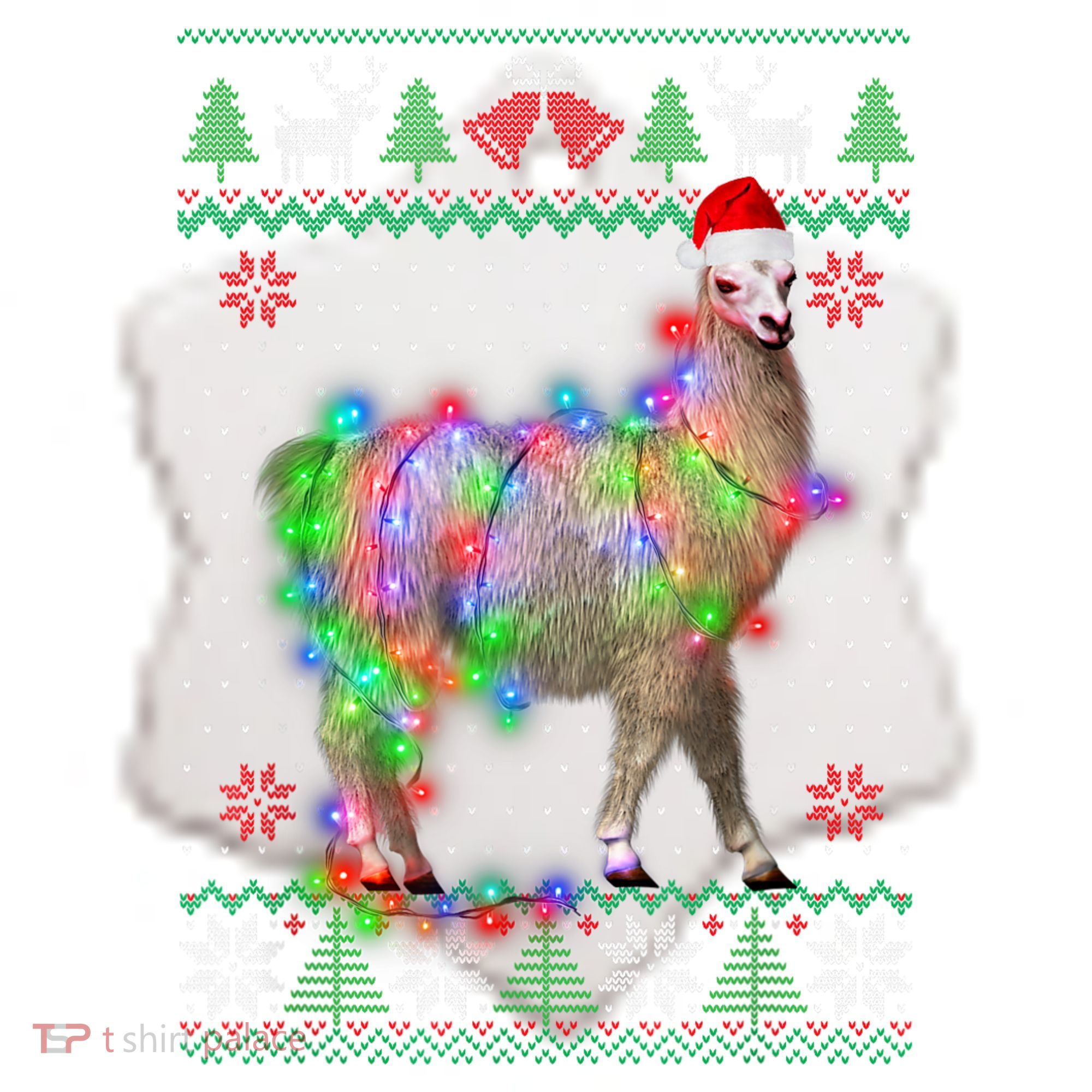 Funny Llama Lights Tangled Ugly Sweater Christmas Animals Ceramic Ornament
