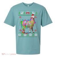 Funny Llama Lights Tangled Ugly Sweater Christmas Animals Sueded Cloud Jersey T-Shirt thumb 0