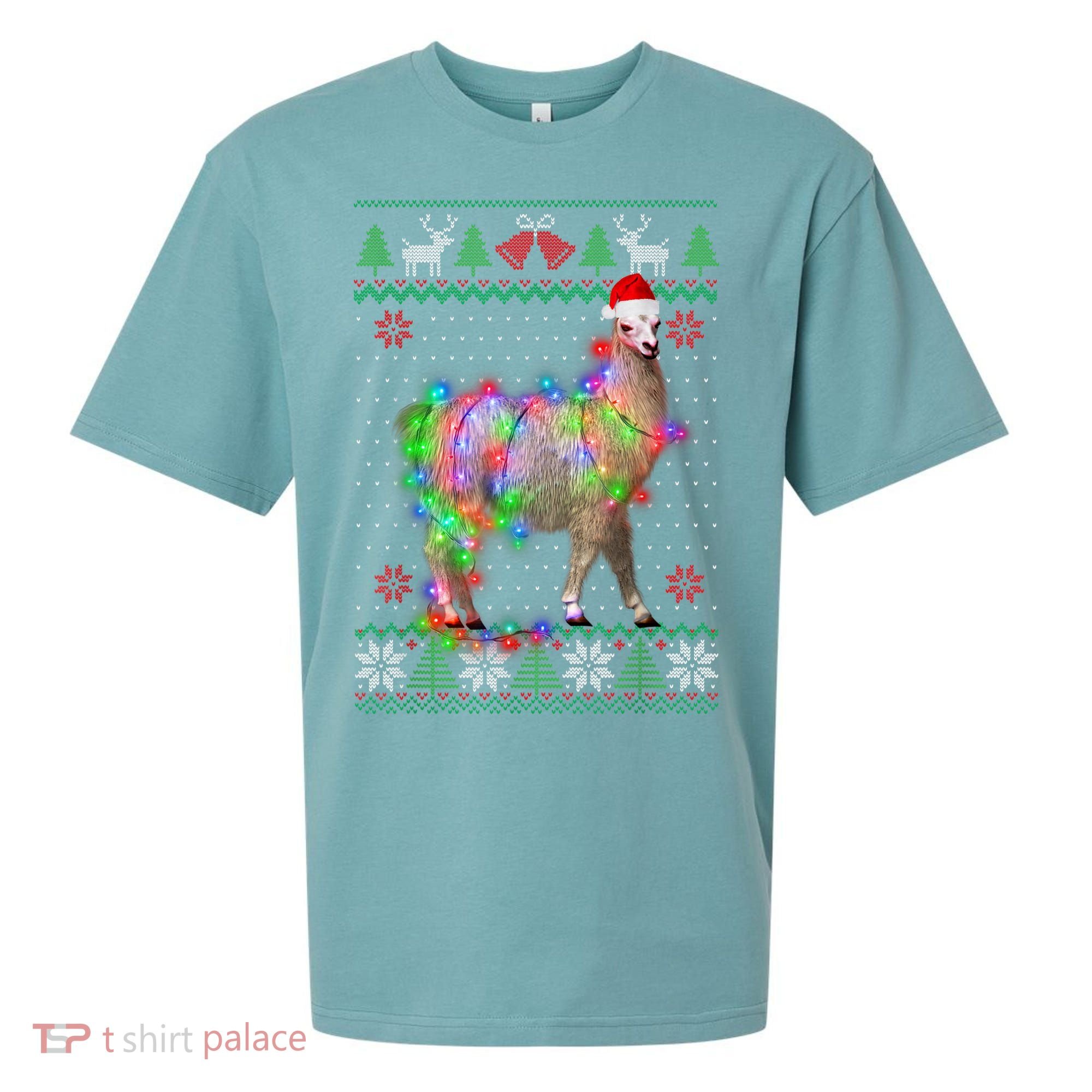 Funny Llama Lights Tangled Ugly Sweater Christmas Animals Sueded Cloud Jersey T-Shirt