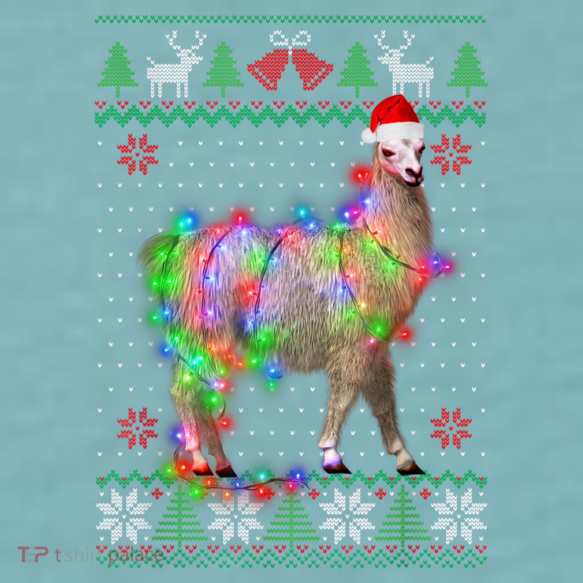 Funny Llama Lights Tangled Ugly Sweater Christmas Animals Sueded Cloud Jersey T-Shirt