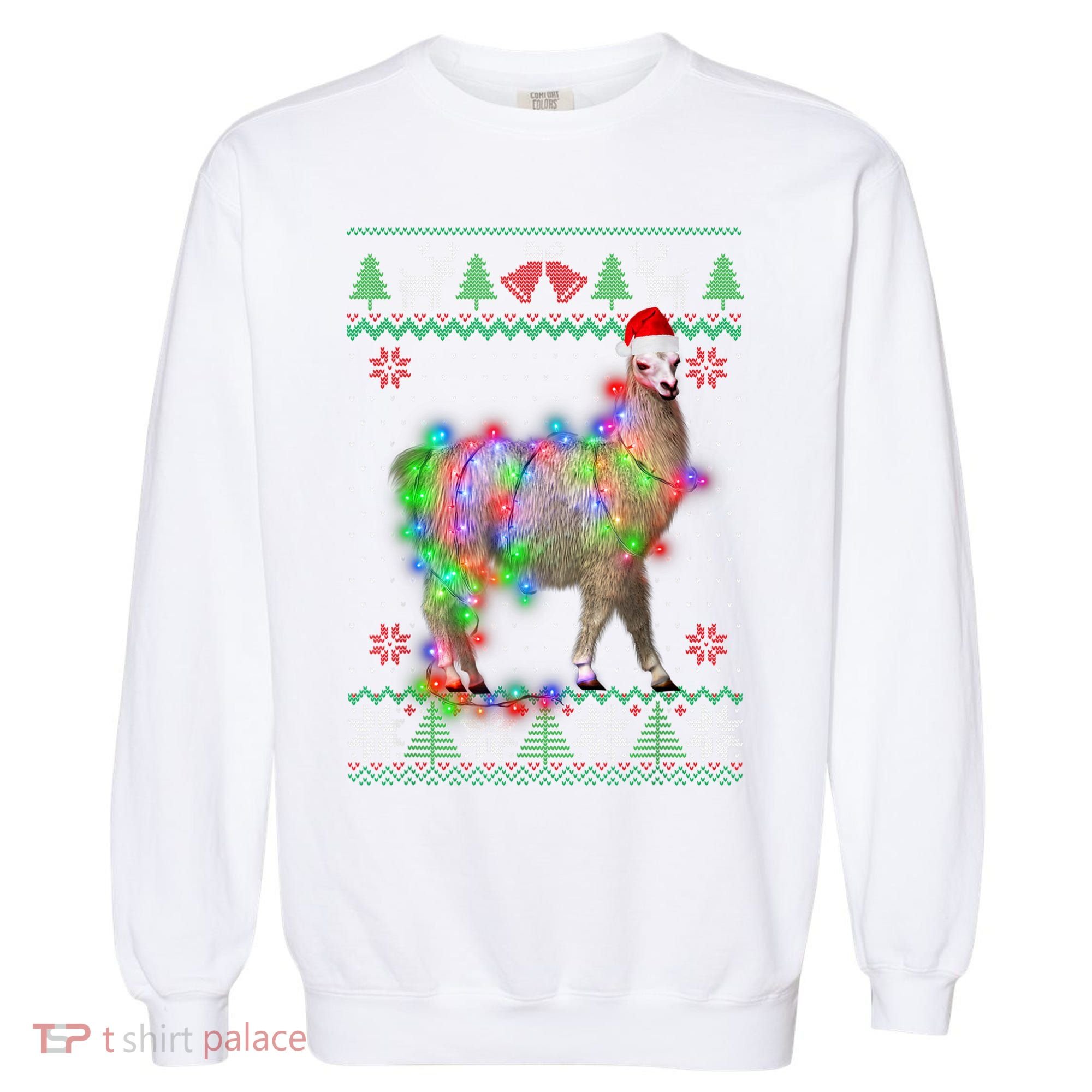 Funny Llama Lights Tangled Ugly Sweater Christmas Animals Garment-Dyed Sweatshirt