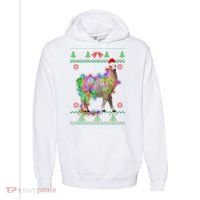 Funny Llama Lights Tangled Ugly Sweater Christmas Animals Comfort Colors Garment-Dyed Hooded Sweatshirt thumb 0