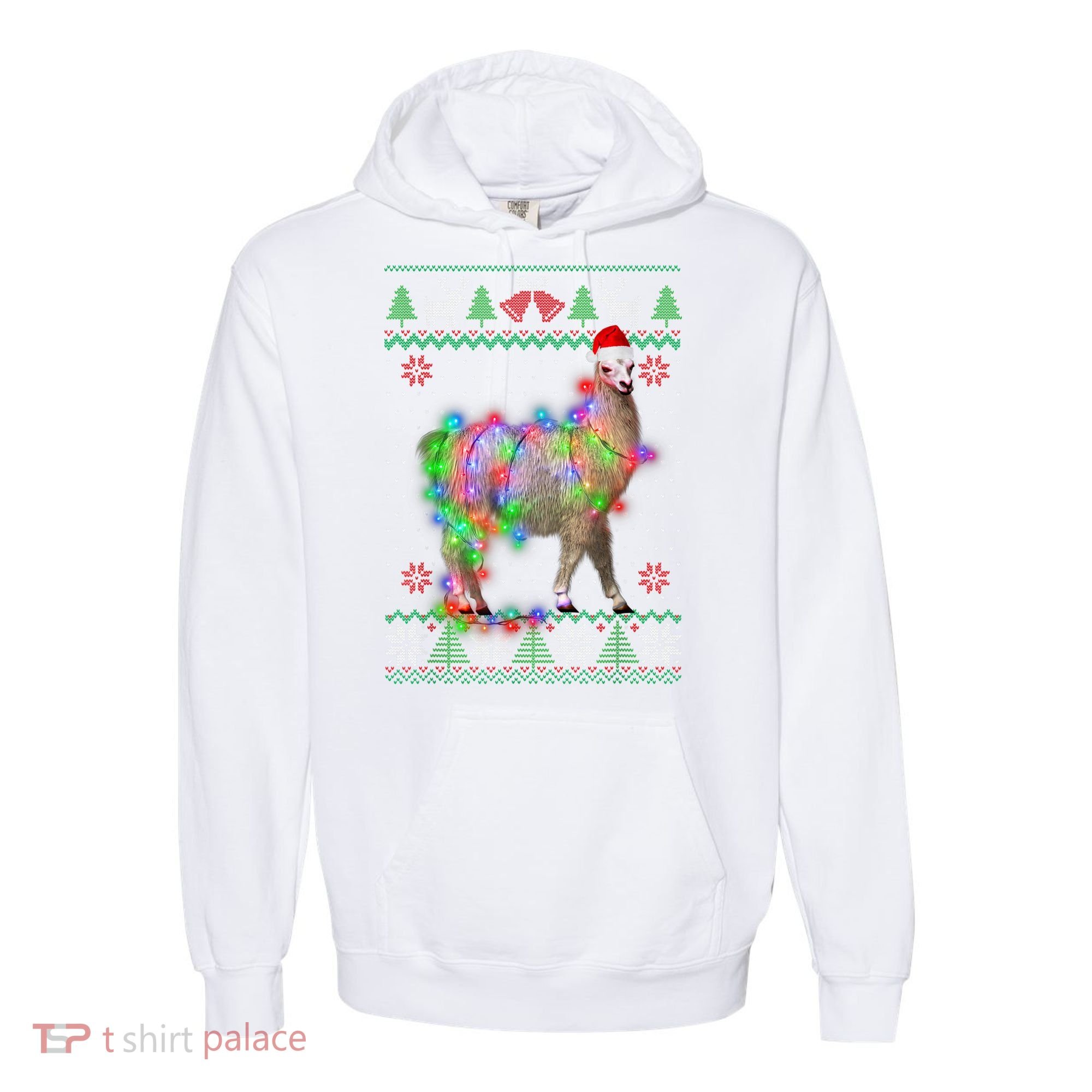 Funny Llama Lights Tangled Ugly Sweater Christmas Animals Comfort Colors Garment-Dyed Hooded Sweatshirt