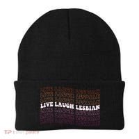 funny Live Laugh Lesbian Pride LGBTQ Family Beanie thumb 0