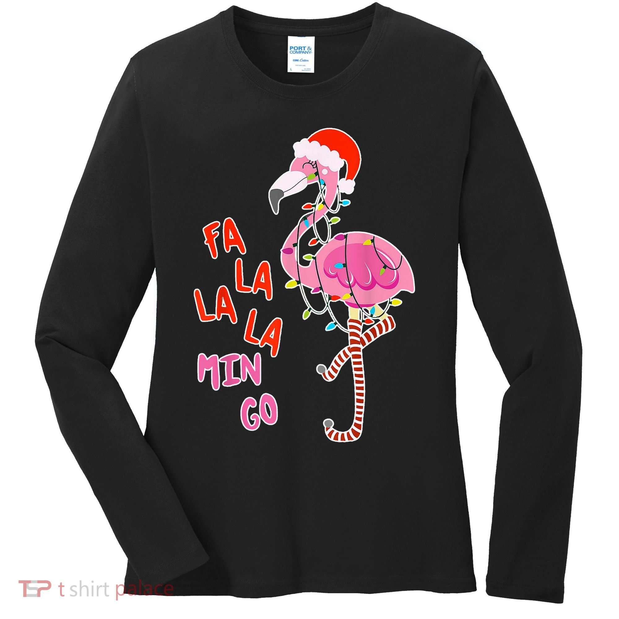 Fa La La La Min Go Flamingo Christmas Women's Long Sleeve Shirt