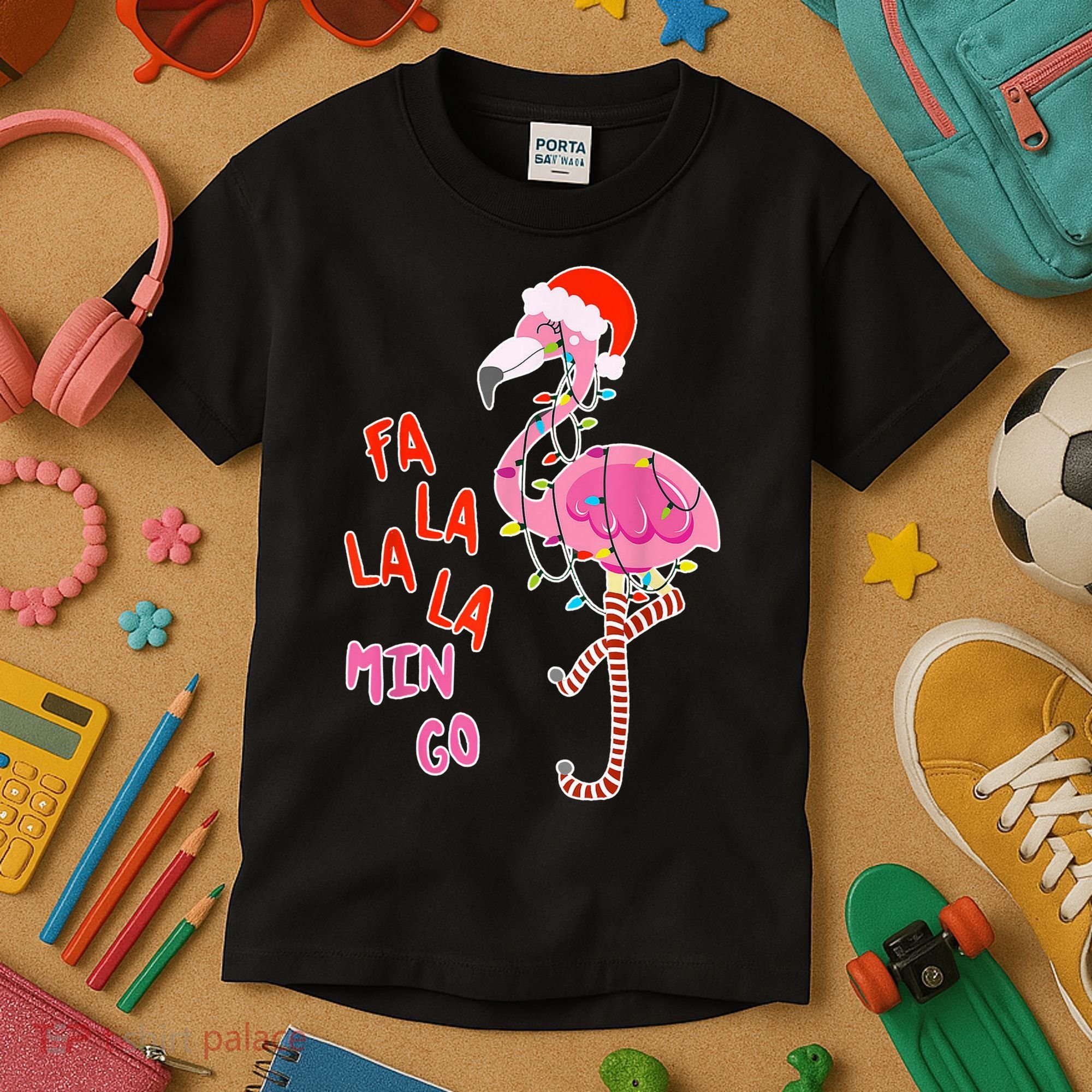 Fa La La La Min Go Flamingo Christmas Kids T-Shirt