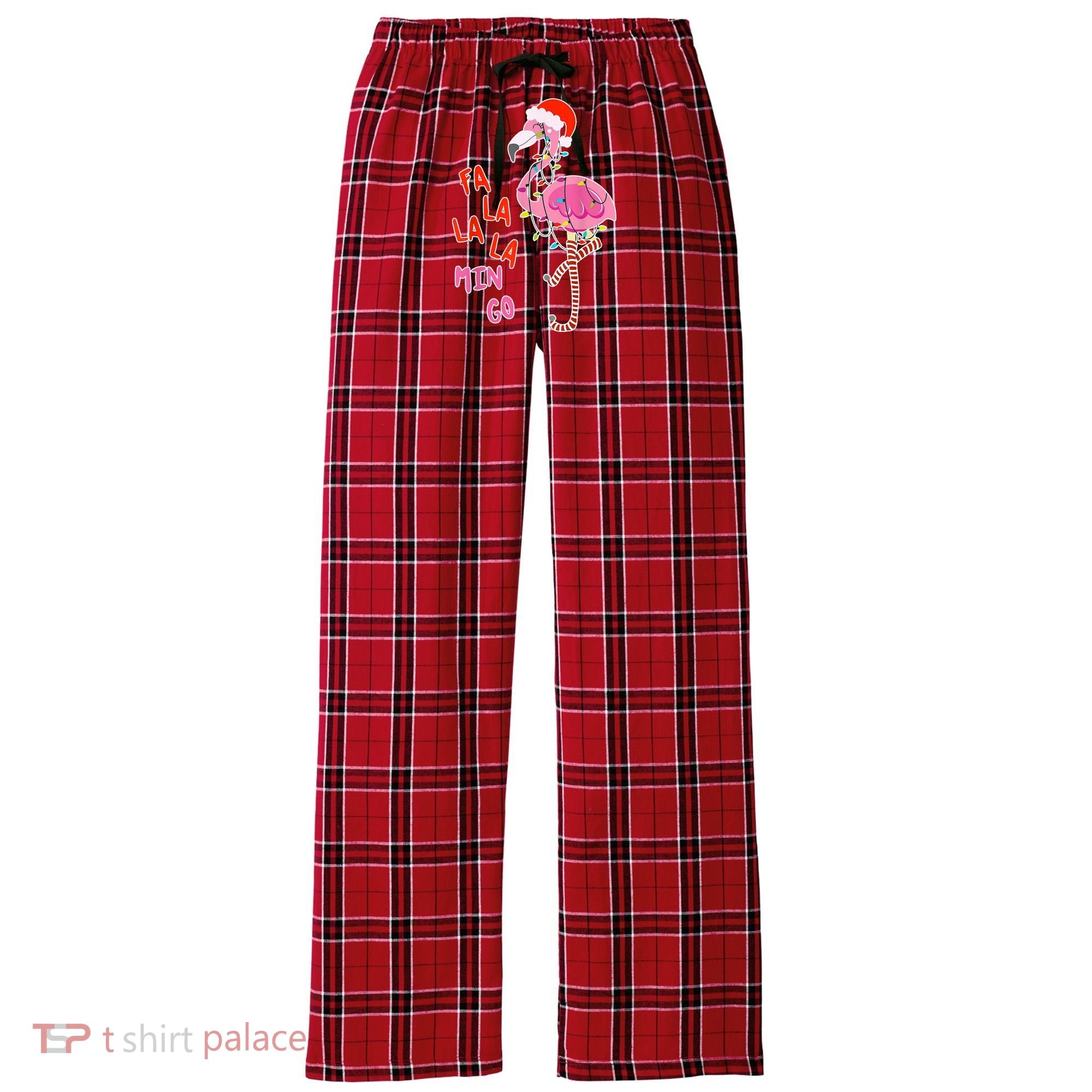 Fa La La La Min Go Flamingo Christmas Women's Flannel Plaid Pajama Pants