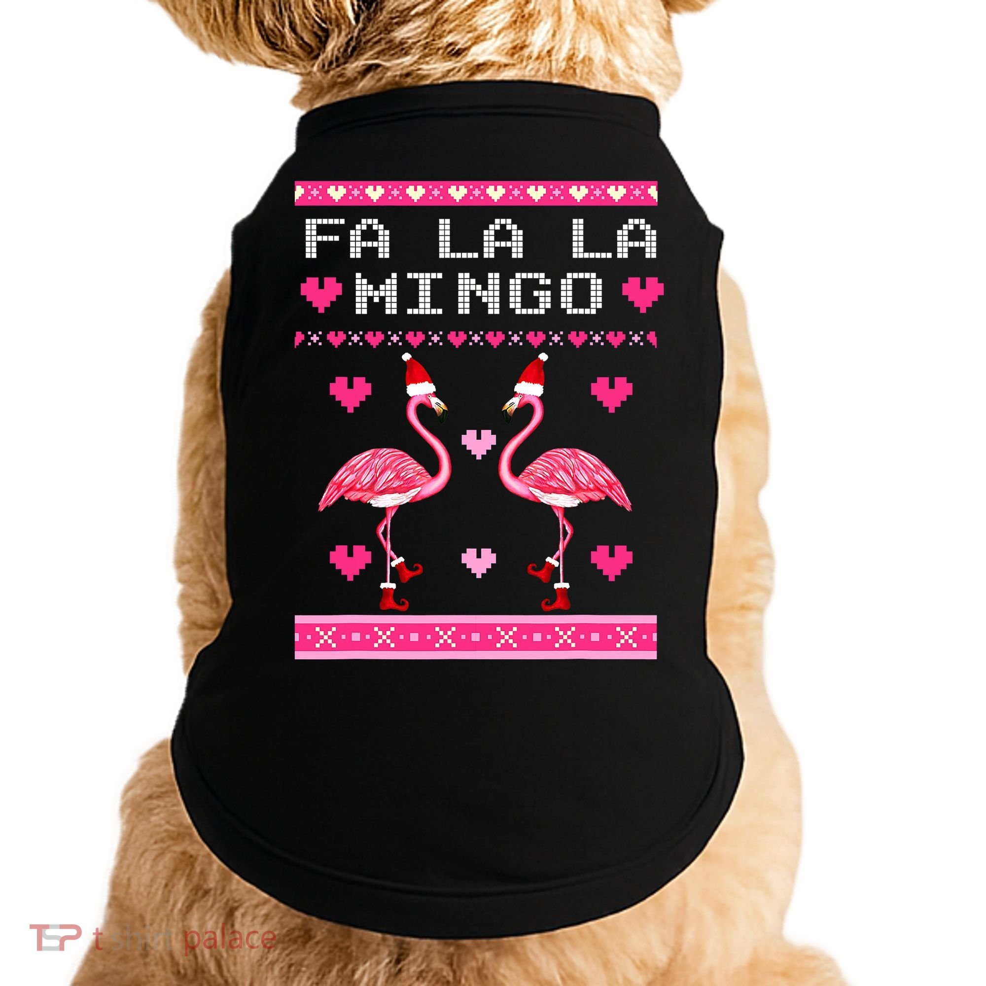 Fa la la Mingo Cute Pink Flamingo Santa Hat Merry Christmas Doggie Tank