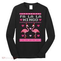 Fa la la Mingo Cute Pink Flamingo Santa Hat Merry Christmas Long Sleeve Shirt thumb 0