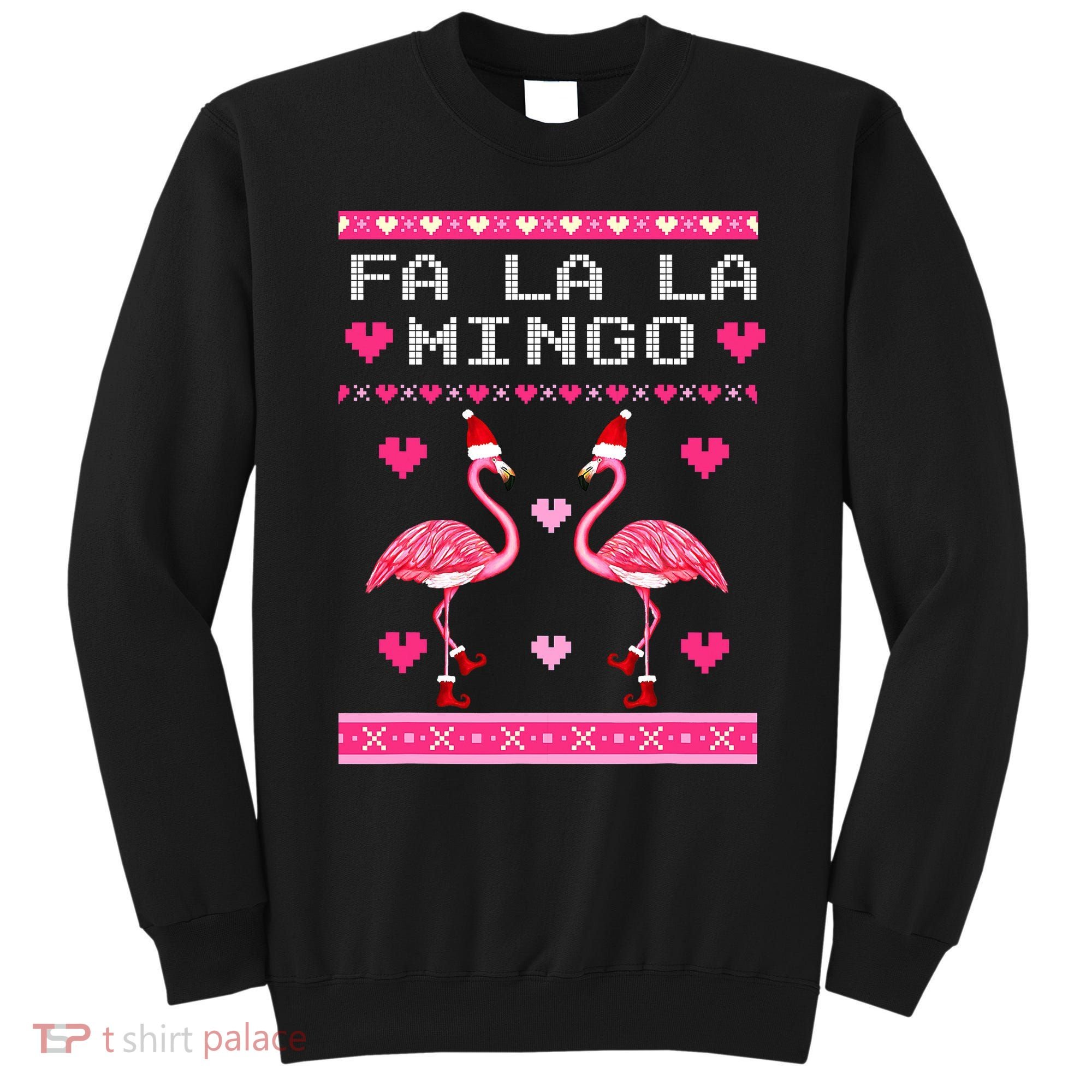 Fa la la Mingo Cute Pink Flamingo Santa Hat Merry Christmas Sweatshirt