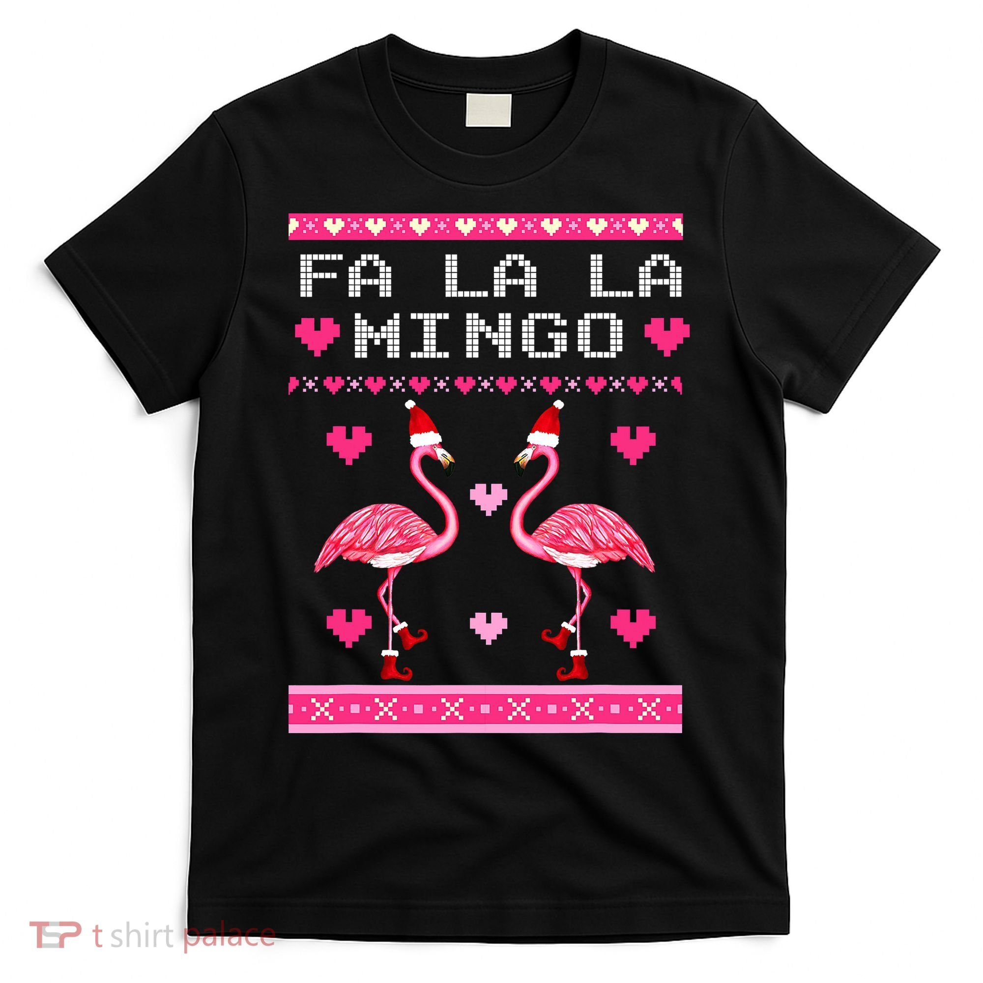 Fa la la Mingo Cute Pink Flamingo Santa Hat Merry Christmas T-Shirt