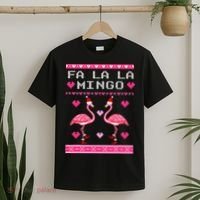 Fa la la Mingo Cute Pink Flamingo Santa Hat Merry Christmas T-Shirt thumb 2