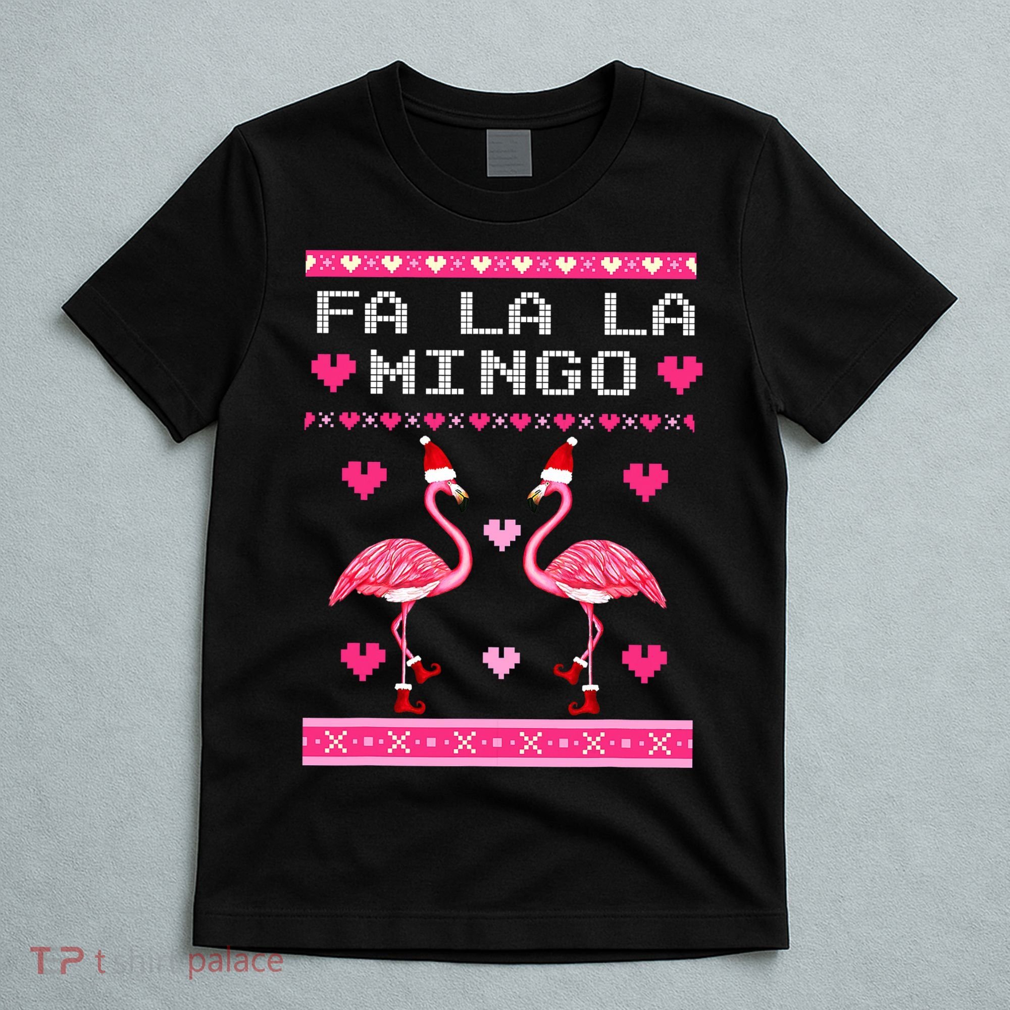 Fa la la Mingo Cute Pink Flamingo Santa Hat Merry Christmas T-Shirt