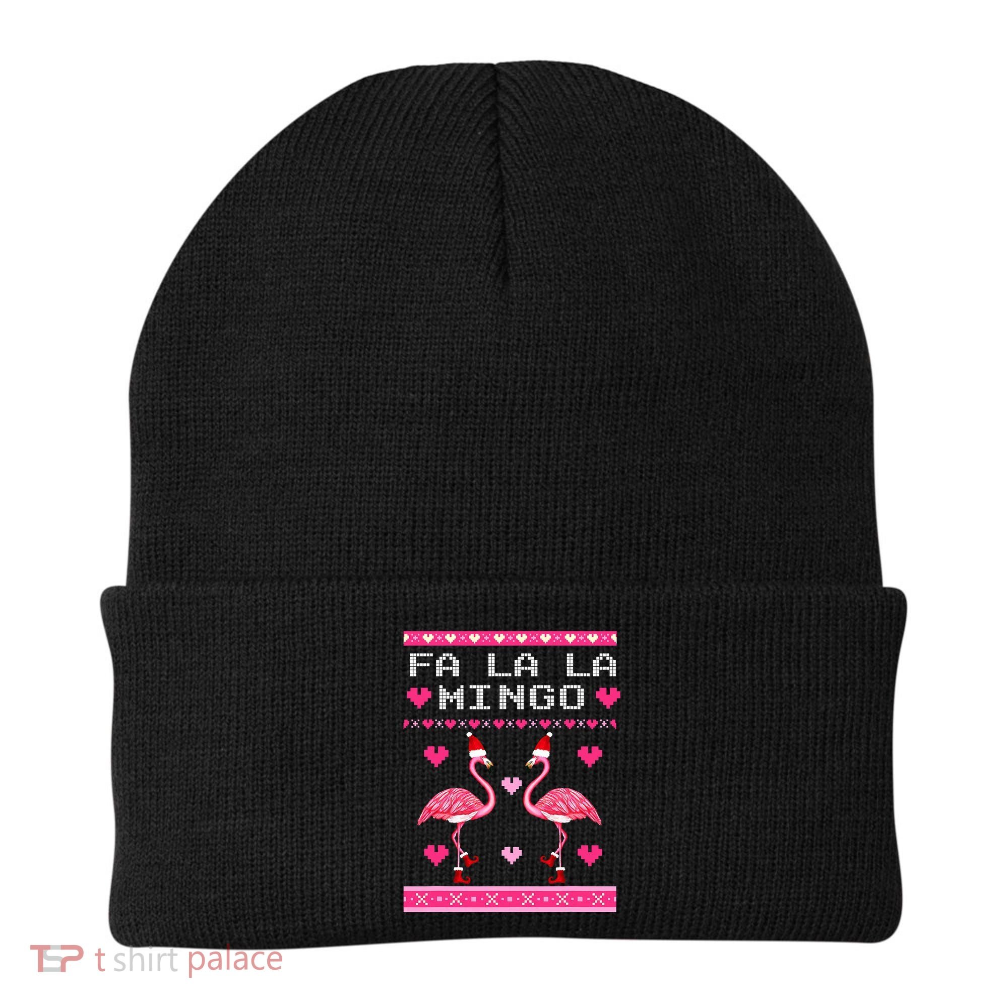 Fa la la Mingo Cute Pink Flamingo Santa Hat Merry Christmas Beanie