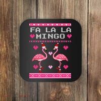 Fa la la Mingo Cute Pink Flamingo Santa Hat Merry Christmas Coaster thumb 0