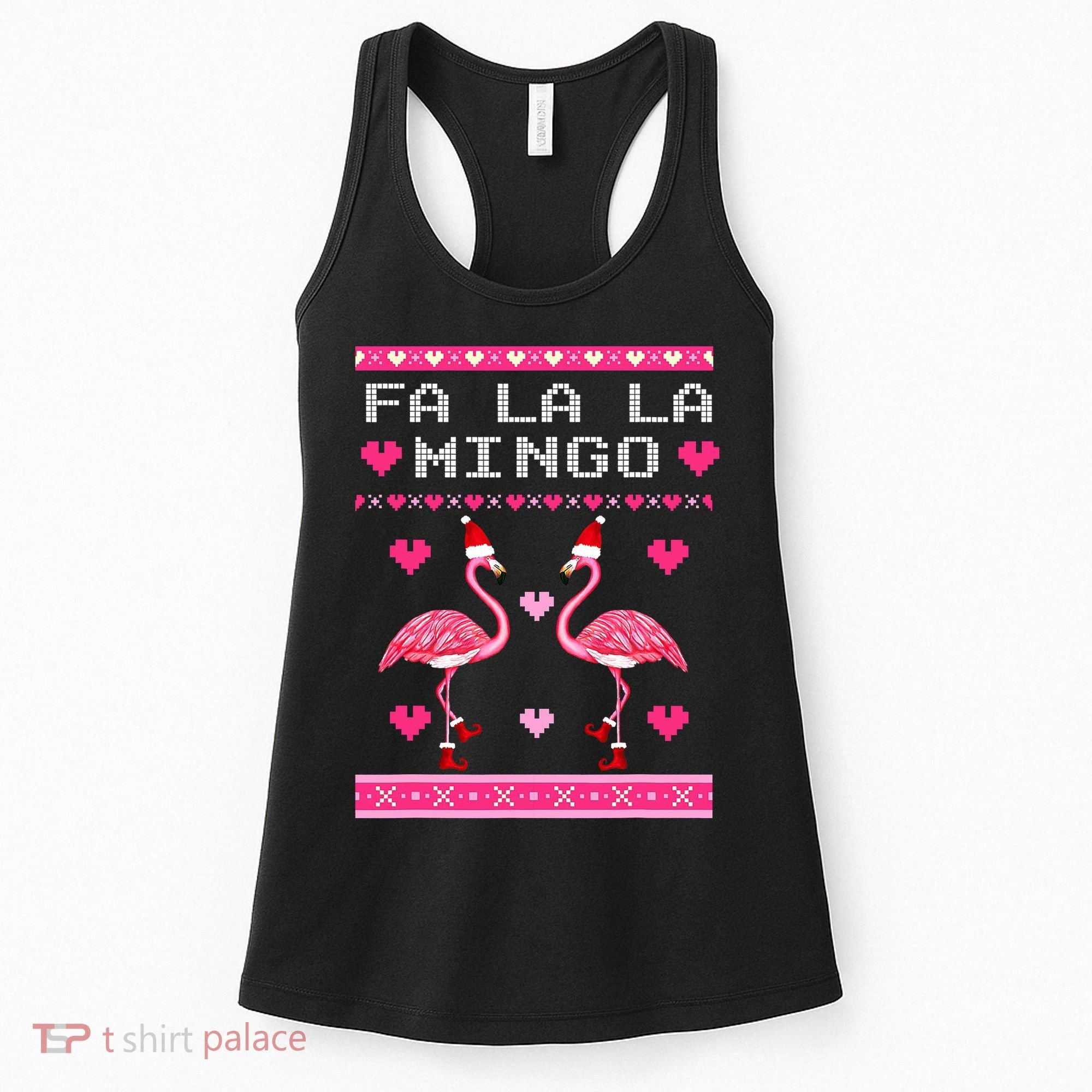 Fa la la Mingo Cute Pink Flamingo Santa Hat Merry Christmas Women's Tank Top