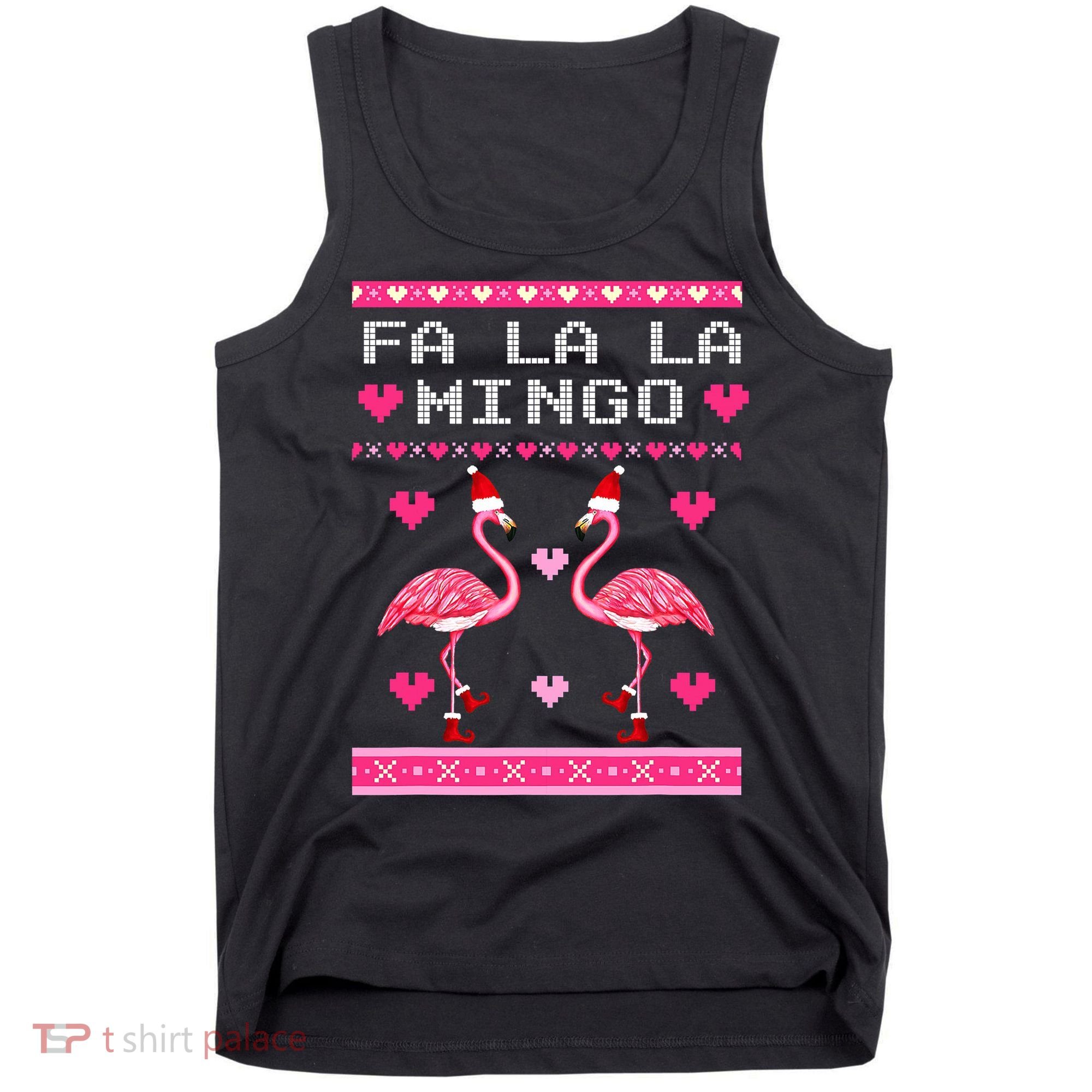 Fa la la Mingo Cute Pink Flamingo Santa Hat Merry Christmas Tank Top