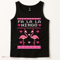 Fa la la Mingo Cute Pink Flamingo Santa Hat Merry Christmas Tank Top thumb 2