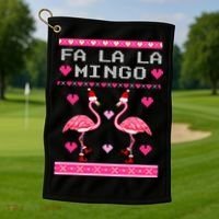 Fa la la Mingo Cute Pink Flamingo Santa Hat Merry Christmas Golf Towel thumb 1