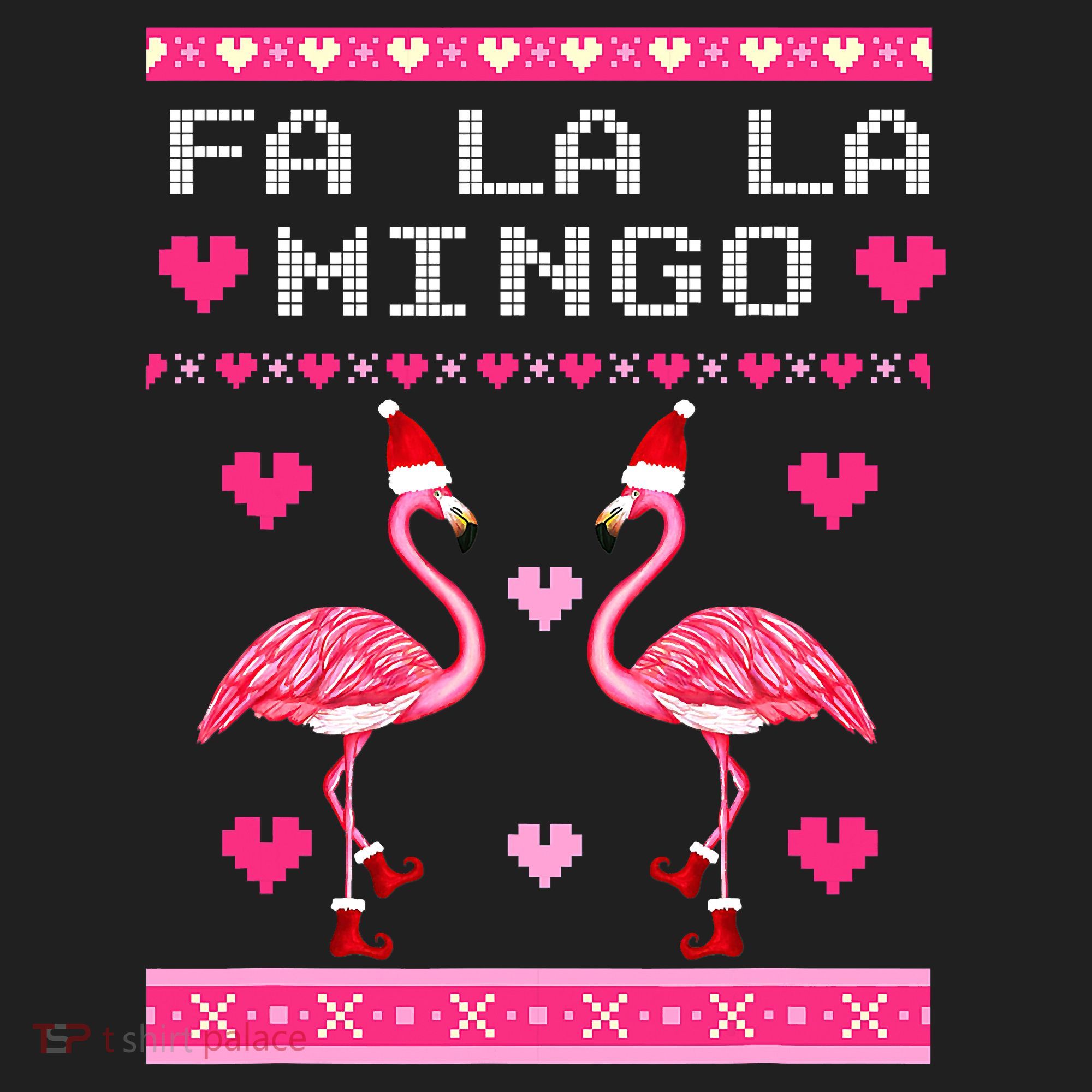 Fa la la Mingo Cute Pink Flamingo Santa Hat Merry Christmas Golf Towel