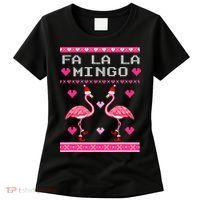 Fa la la Mingo Cute Pink Flamingo Santa Hat Merry Christmas Women's T-Shirt thumb 0