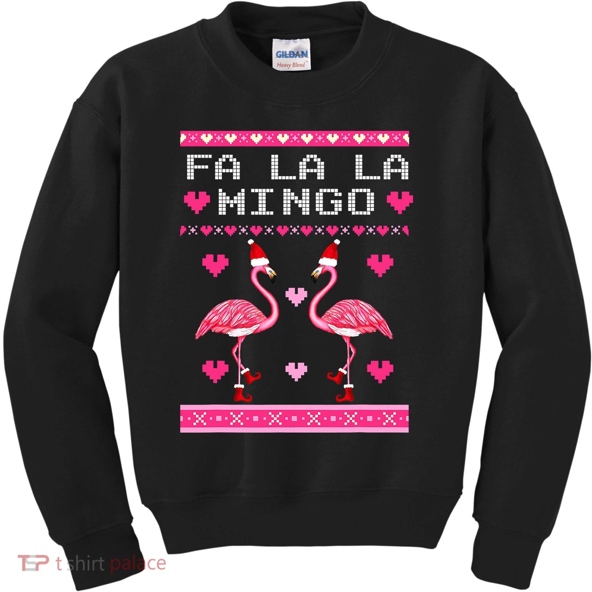Fa la la Mingo Cute Pink Flamingo Santa Hat Merry Christmas Kids Sweatshirt