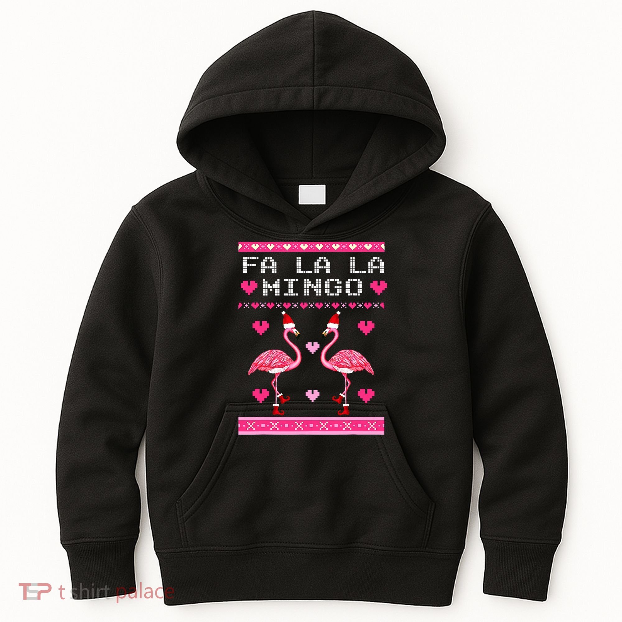 Fa la la Mingo Cute Pink Flamingo Santa Hat Merry Christmas Kids Hoodie