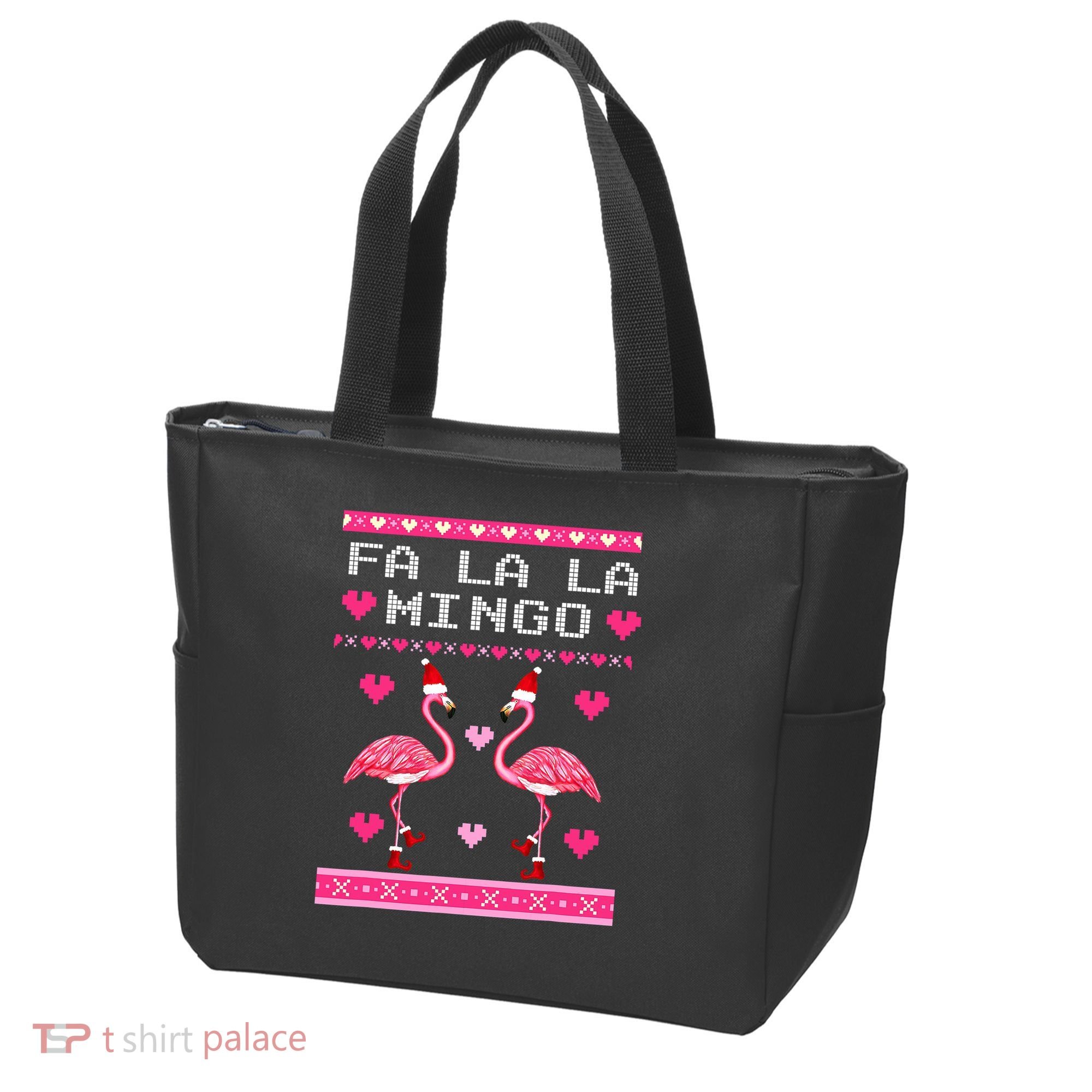 Fa la la Mingo Cute Pink Flamingo Santa Hat Merry Christmas Tote Bag