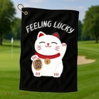 Feeling Lucky Lucky Cat Chinese Lucky Cat Gift Golf Towel thumb 1