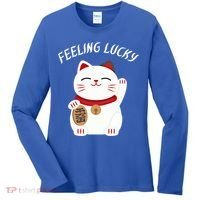 Feeling Lucky Lucky Cat Chinese Lucky Cat Gift Women's Long Sleeve Shirt thumb 0
