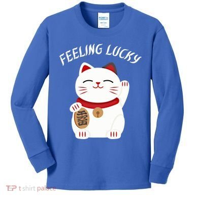 Feeling Lucky Lucky Cat Chinese Lucky Cat Gift Kids Long Sleeve Shirt
