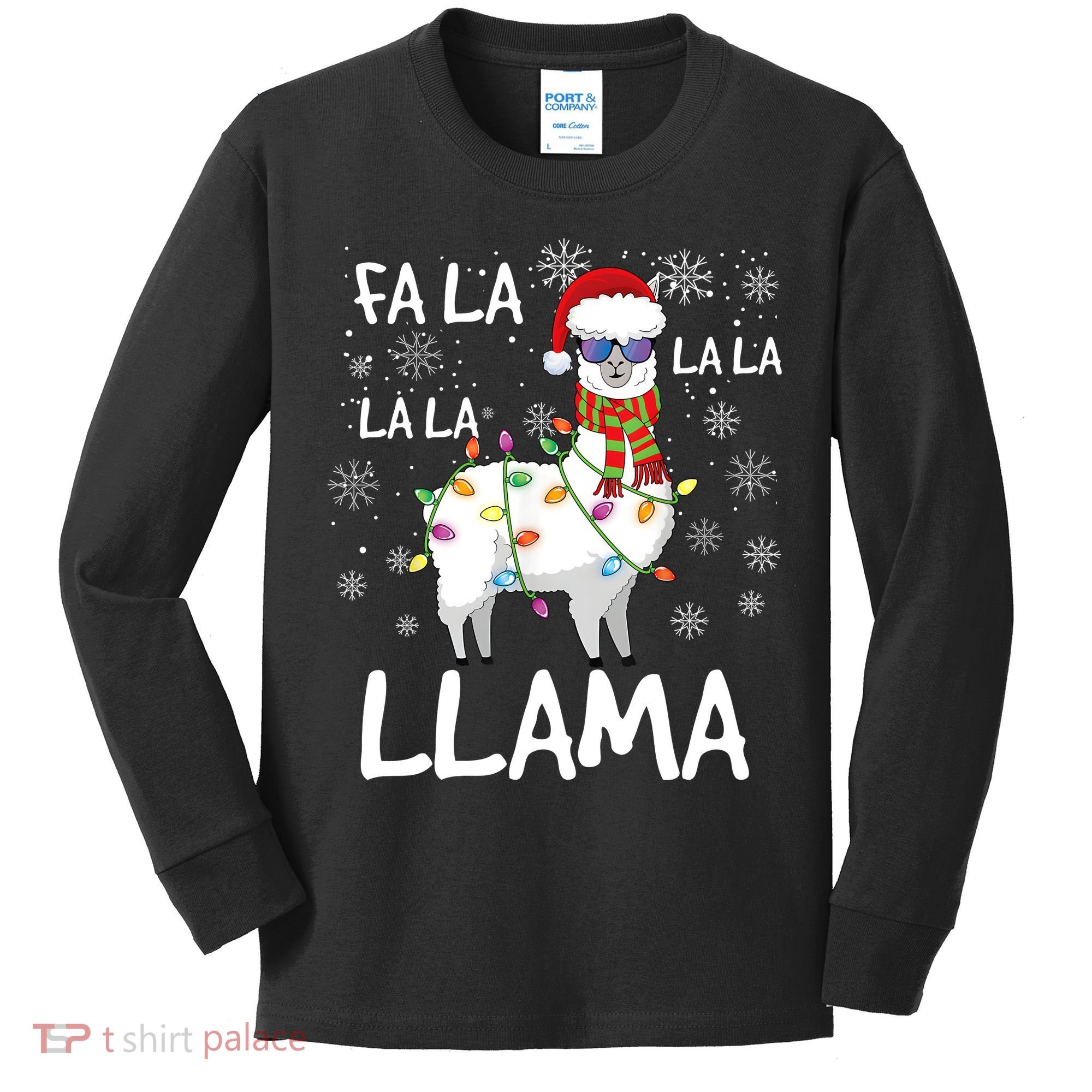 Fa La La Llama Funny Llama Christmas Kids Long Sleeve Shirt