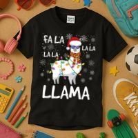 Fa La La Llama Funny Llama Christmas Kids T-Shirt thumb 3