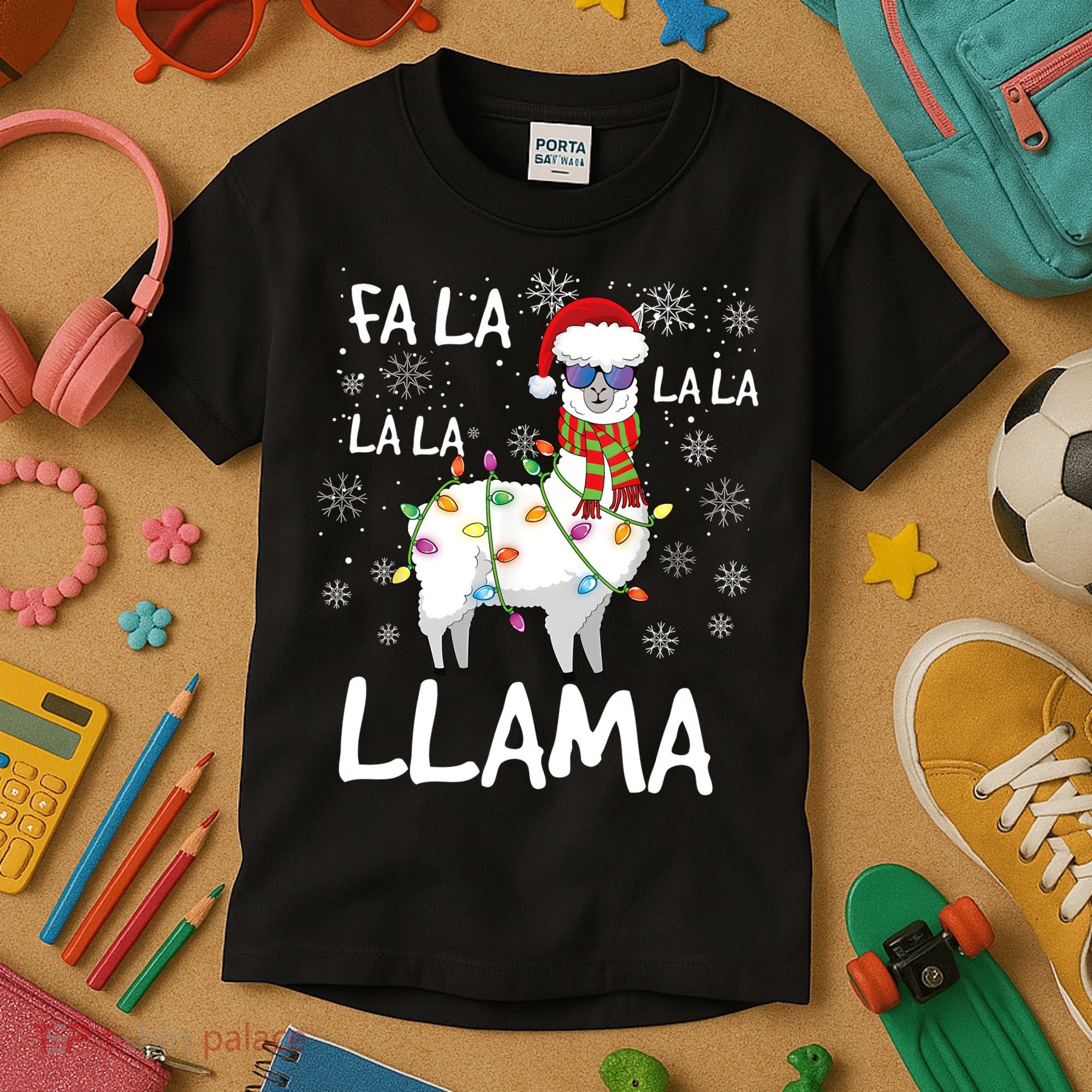 Fa La La Llama Funny Llama Christmas Kids T-Shirt