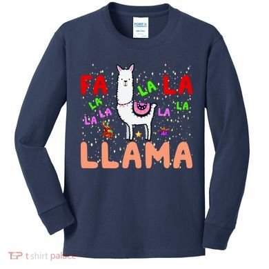 Fa La La Llama Funny Llama Christmas Kids Long Sleeve Shirt