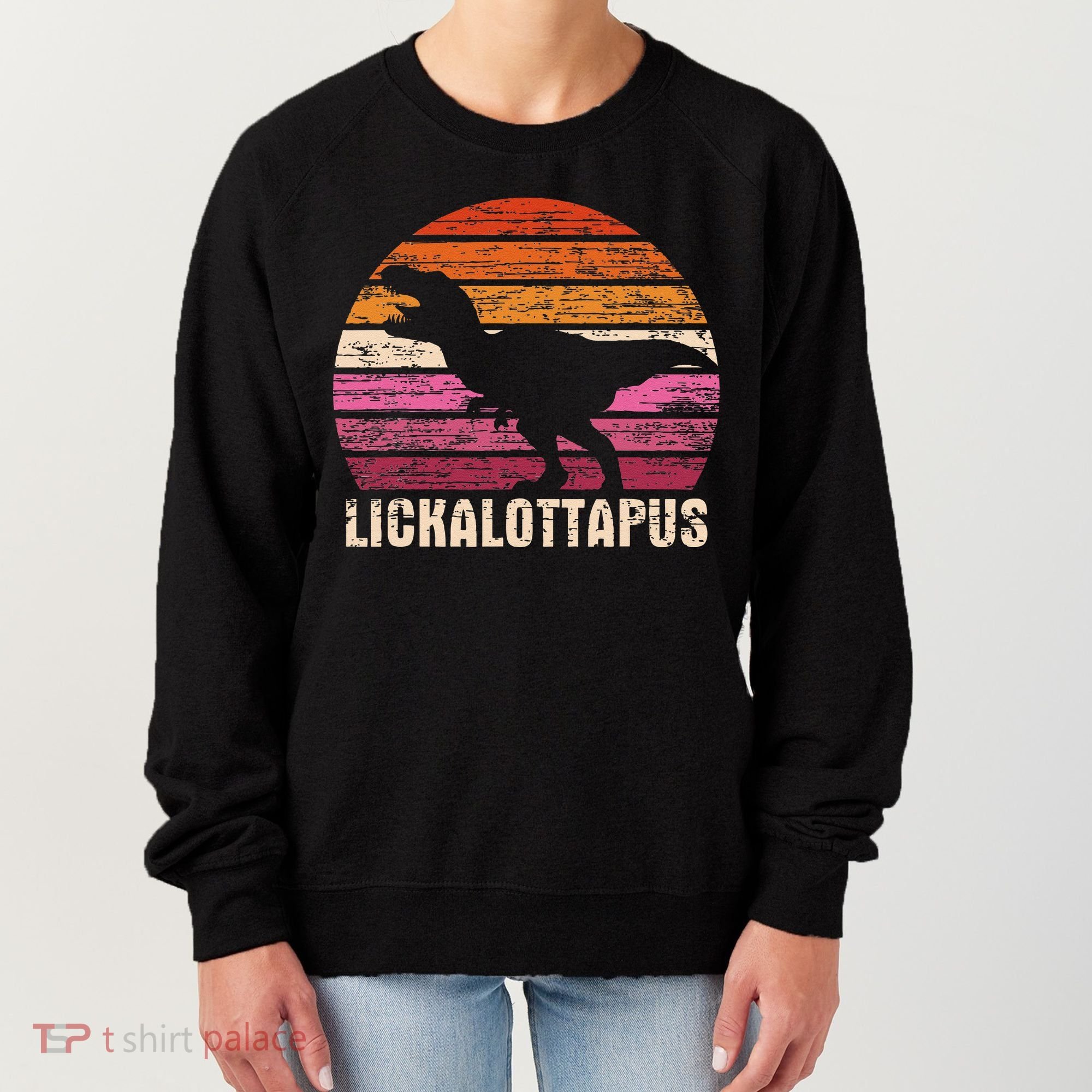 Funny Lesbian Lickalottapus Dinosaurs LGBTQ Pride Flag Retro Women's Sweatshirt